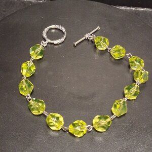 Uranium Vaseline Glass Beaded Bracelet 9"  with clasps t-bar closure round clasp